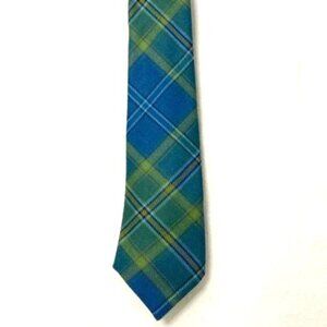 Lochcarron Highlander Collection Wool Tie Blues & Greens Plaid Tartan UK
